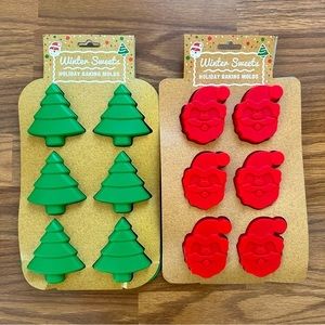 Bundle 2 Home Essentials Christmas Tree Santa Silicone Baking Molds Red Green